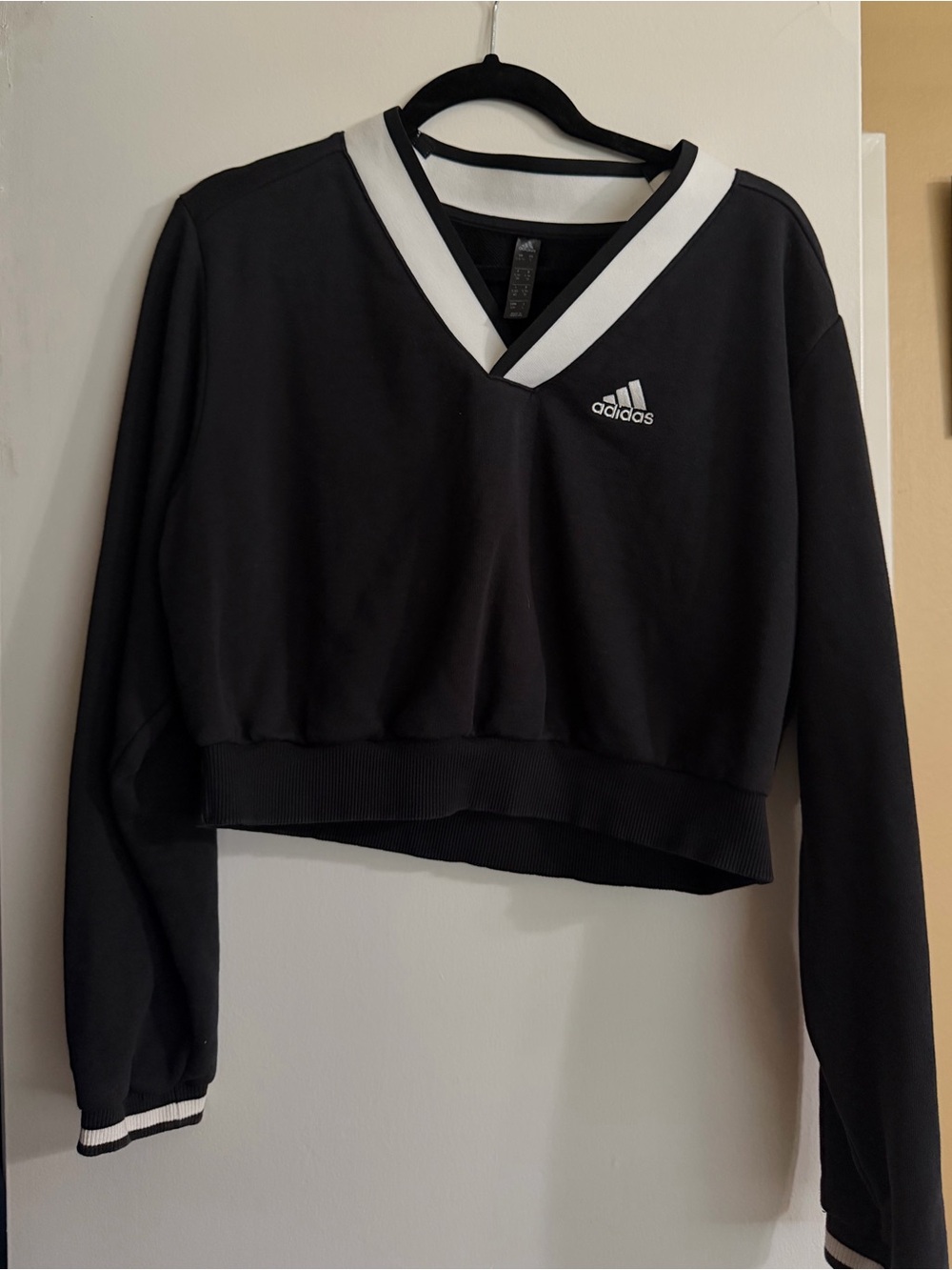 adidas Black V-Neck Sweater with White Trim